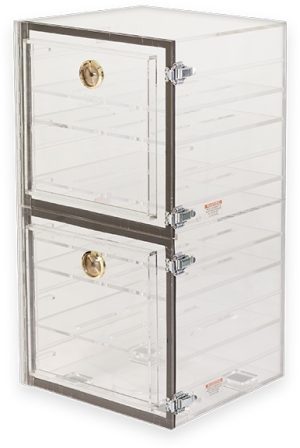 Clear Acrylic Desiccators, 12" x 12" x 24" with 4 Perforated Shelves (2/Chamber)