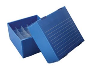 Corrugated Polypropylene Cryogenic Freezer Box, 50mL, 16-Place, Blue