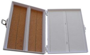 Premium Microscope Slide Box, 100-Place, Cork, White