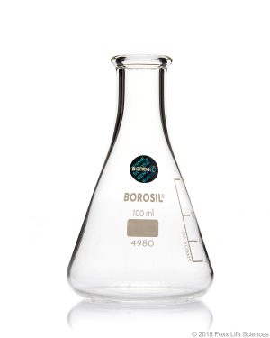 Borosil Flasks, Erlenmeyer, Narrow Mouth, Beaded Rim, 100mL