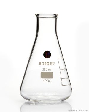Borosil Flasks, Erlenmeyer, Narrow Mouth, Beaded Rim, 250mL