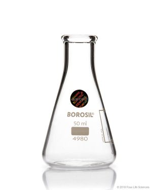 Borosil Flasks, Erlenmeyer, Narrow Mouth, Beaded Rim, 50mL