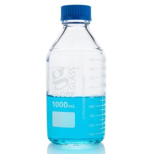 Bottle, Media, Globe Glass, 50mL, GL32 Screw Cap, Dual Graduations, 10/Box