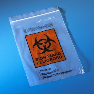 Bag, Biohazard Specimen Transport, 8" x 10", Ziplock with Score Line and Document Pouch, 100/Pack, 10 Packs/Unit