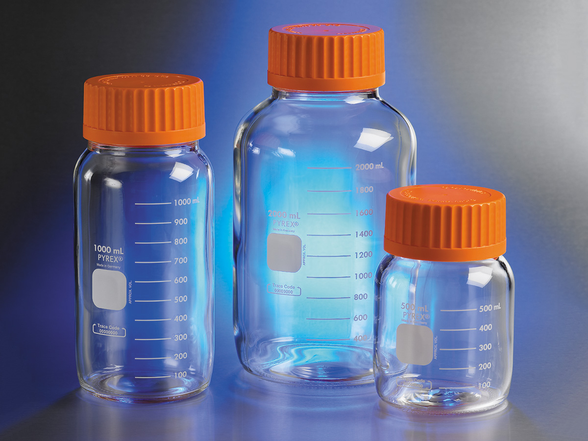 PYREX 500mL Round Wide Mouth Media Storage Bottles, with GLS80 Screw Cap
