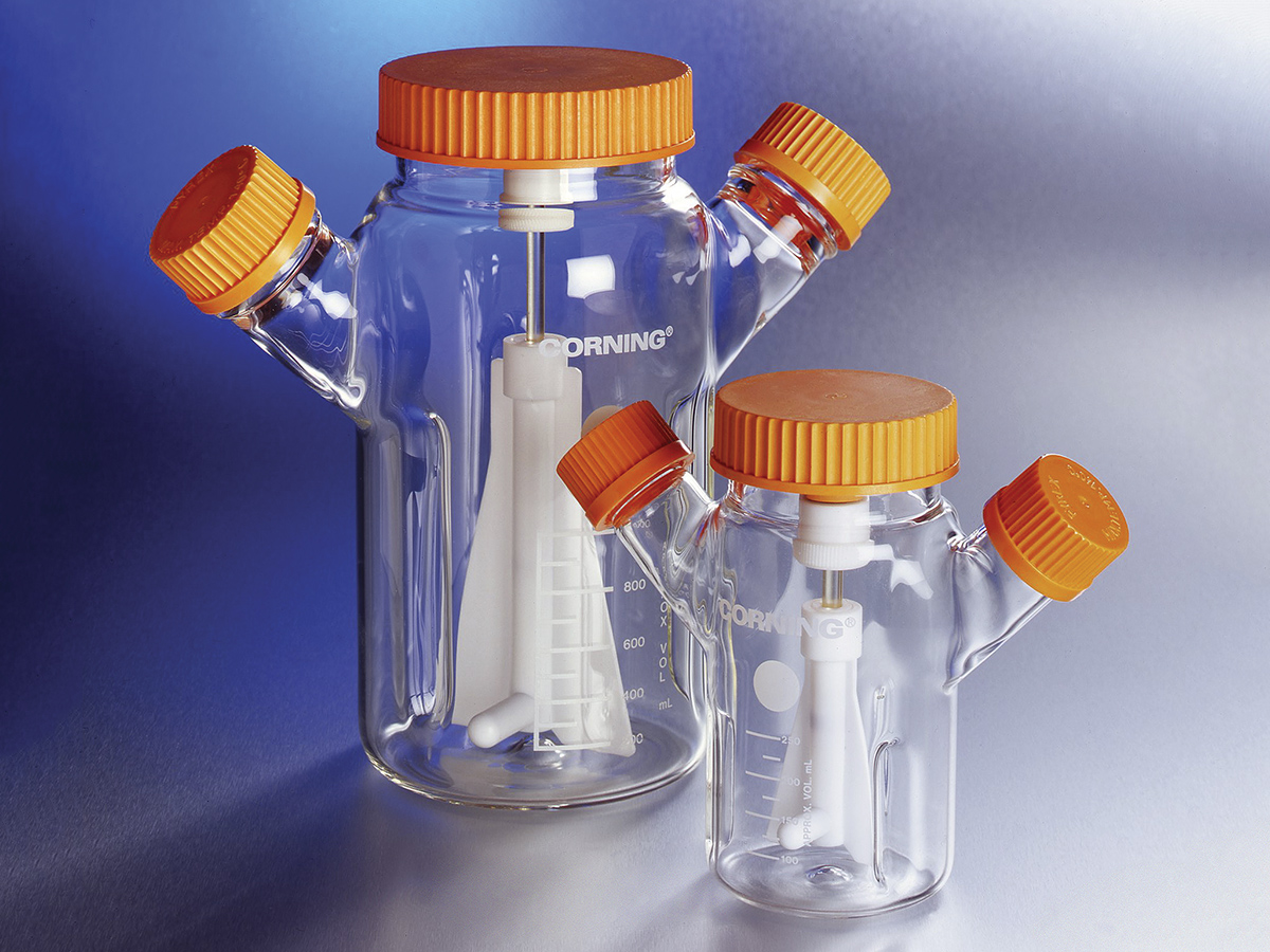 Corning® 1L Reusable Spinner Flask with 100mm Flat Center Cap and 2 Angled Sidearms